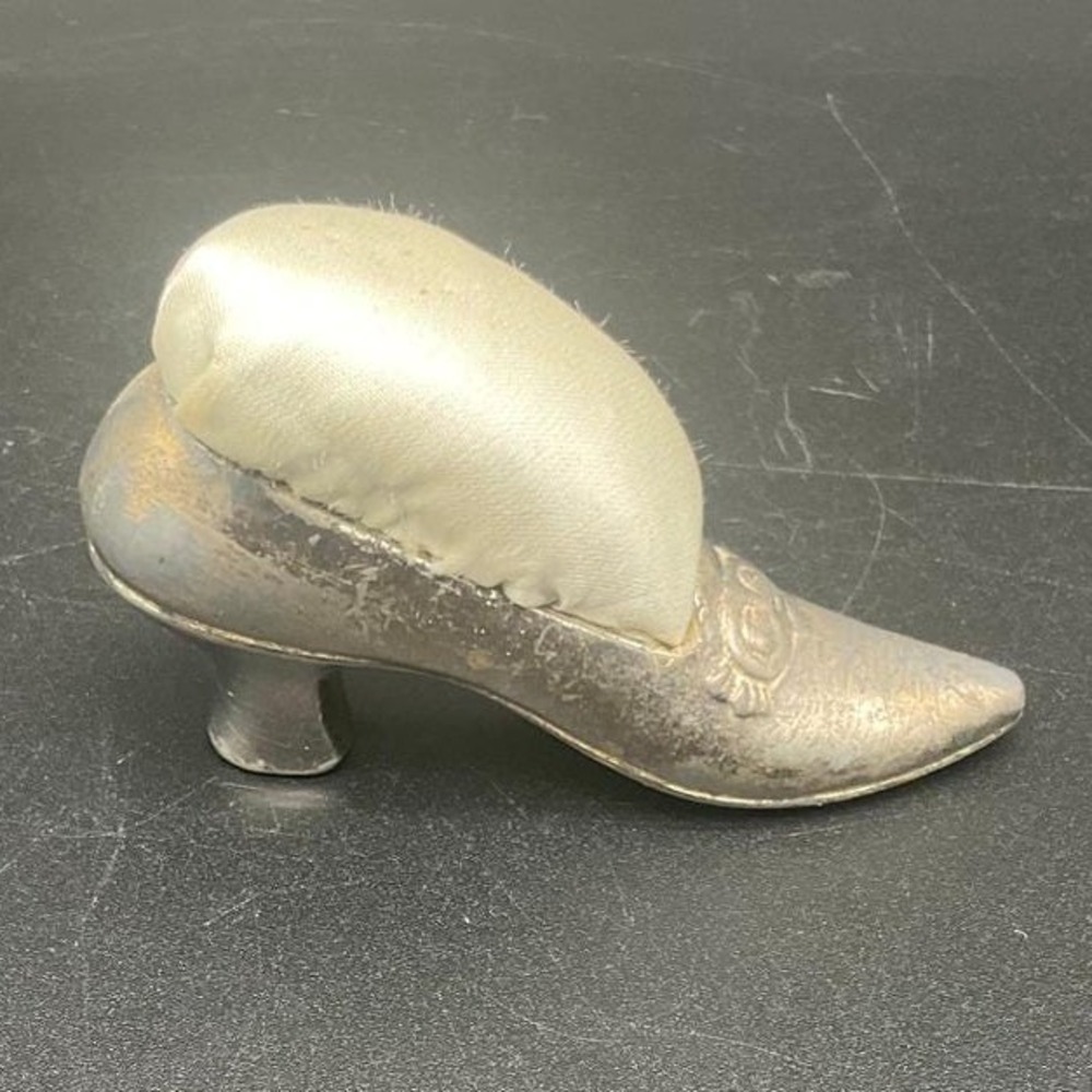 Antique Victorian Shoe Pin Cushion Cast Metal Sewing Room Decor Curio